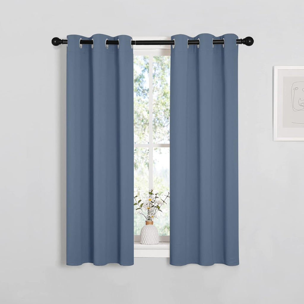 NICETOWN Thermal Insulated Curtains Blackout Draperies, Stone Blue, Set of 2, 29 by 40 inches Long, Window Treatment Solid Grommet Room…