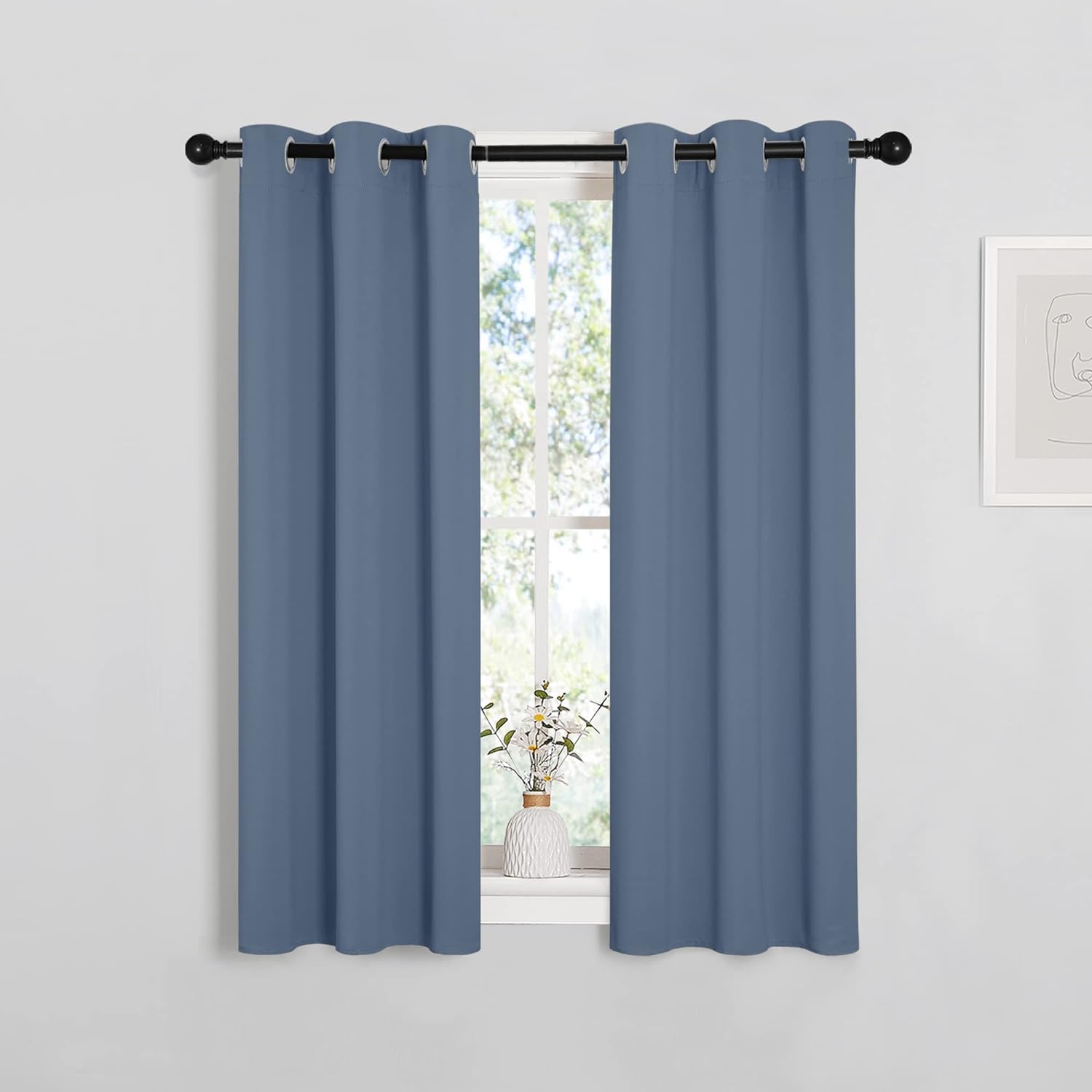 NICETOWN Thermal Insulated Curtains Blackout Draperies, Stone Blue, Set of 2, 29 by 40 inches Long, Window Treatment Solid Grommet Room…