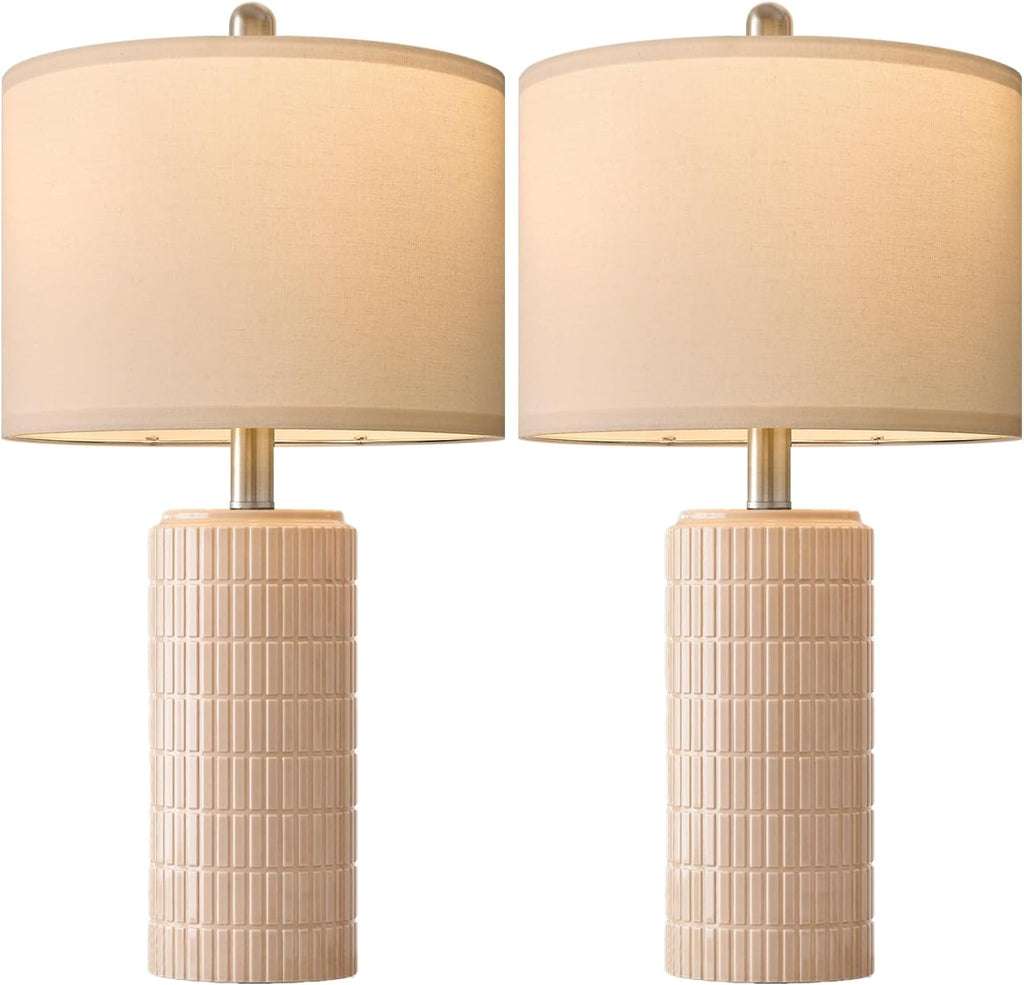 PoKat 23" Pink Ceramic Table Lamps Set of 2, Modern Bedroom Lamps for Girls Room, Bedside Lamps for Night Stands, Cute Lamps for Living…