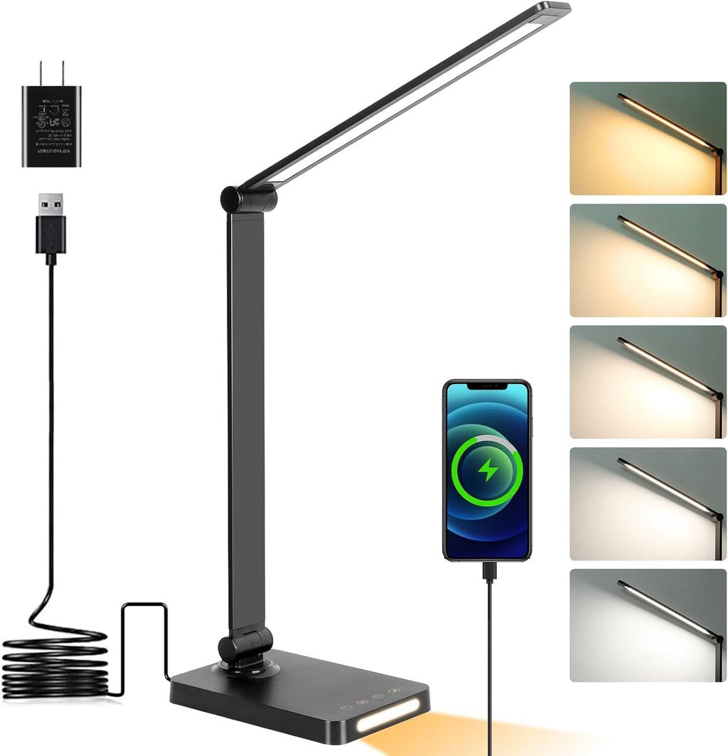 LED Desk Lamp with USB Ports, Touch Desk Lamps for Home Office with 5 Color Modes,3 Brightness Desk Light with Small Night Light, Reading…