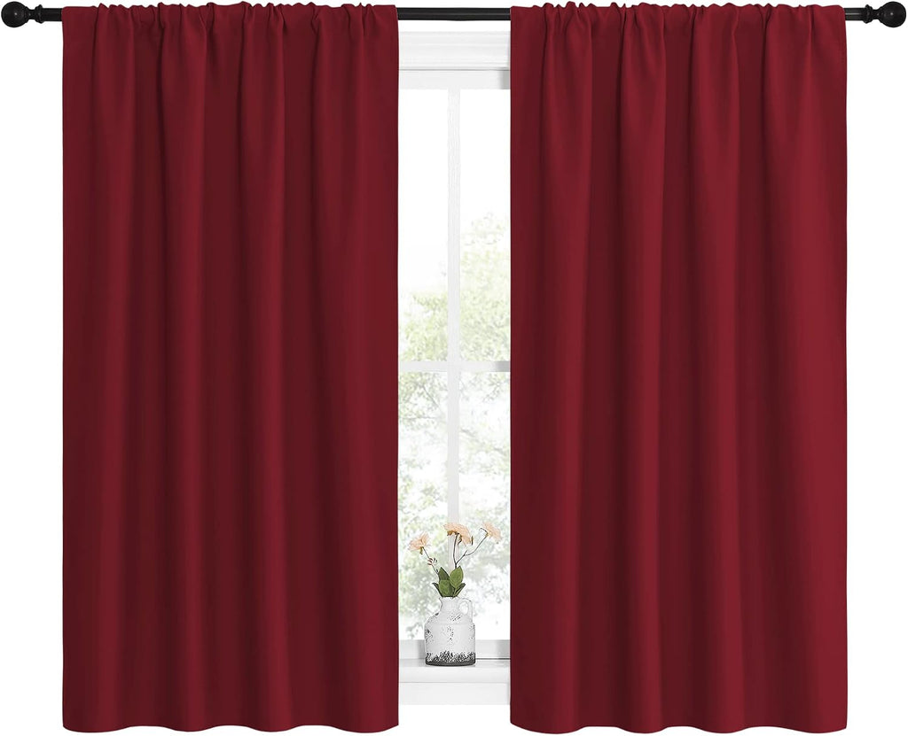 NICETOWN Christmas Burgundy Curtains Blackout Drape Panels - Lights Block Out Window Treatment Short Curtain Sets for Loft and Basement…