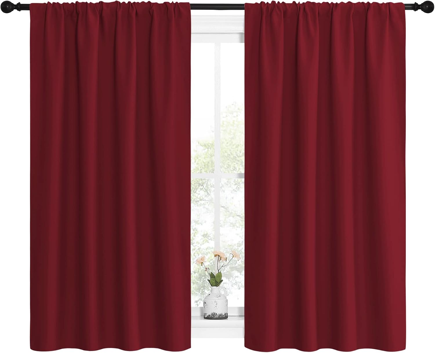 NICETOWN Christmas Burgundy Curtains Blackout Drape Panels - Lights Block Out Window Treatment Short Curtain Sets for Loft and Basement…