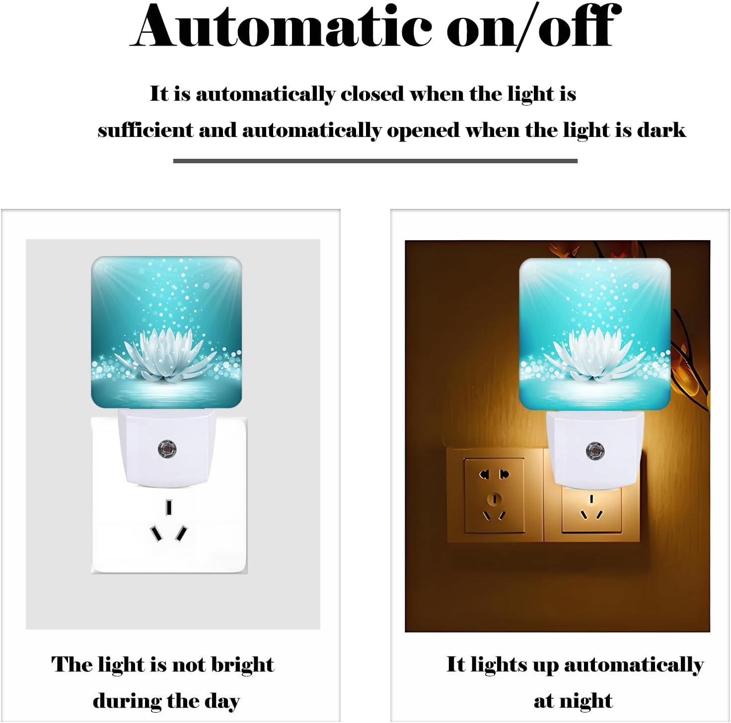 Sparkle Blue Zen Lotus Flower Night Light, Plug Into Wall Decor for Stairway, Hallway, Kitchen, Dusk to Dawn Sensor Nightlights for…