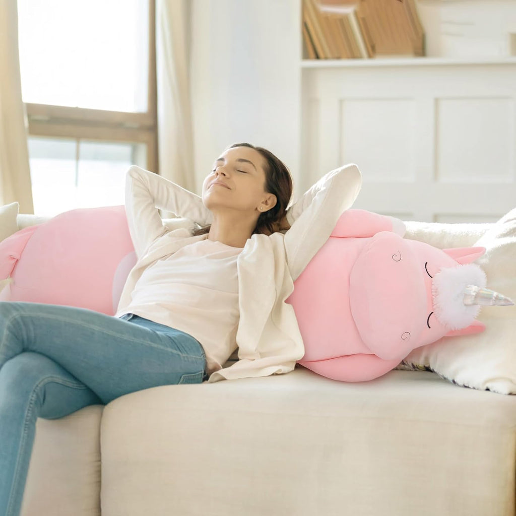 MorisMos Giant Plush Unicorn Body Pillow for Girl Boy, 4Ft Long, 51'' Large Stuffed Unicorn Pillow Plush Toy, Jumbo Pink Stuffed Animal…