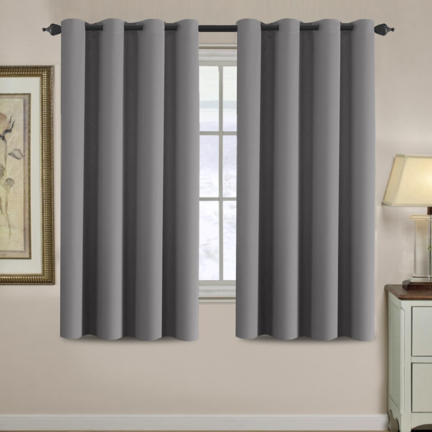 H.VERSAILTEX Ultra Soft and Thick Blackout Bluish Gray Curtains for Bedroom/Living Room 63 Inches Length, Energy Saving Classic…