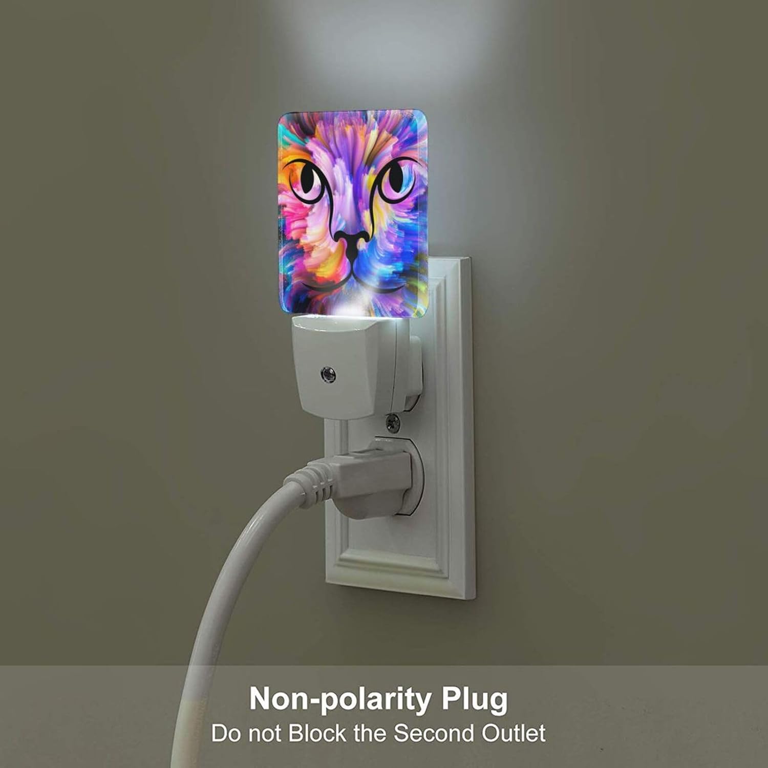 Colorful Cat Face Night Light, Plug Into Wall Decor for Stairway, Hallway, Kitchen, Dusk to Dawn Sensor Nightlights for Boys/Girls/Women/Men…