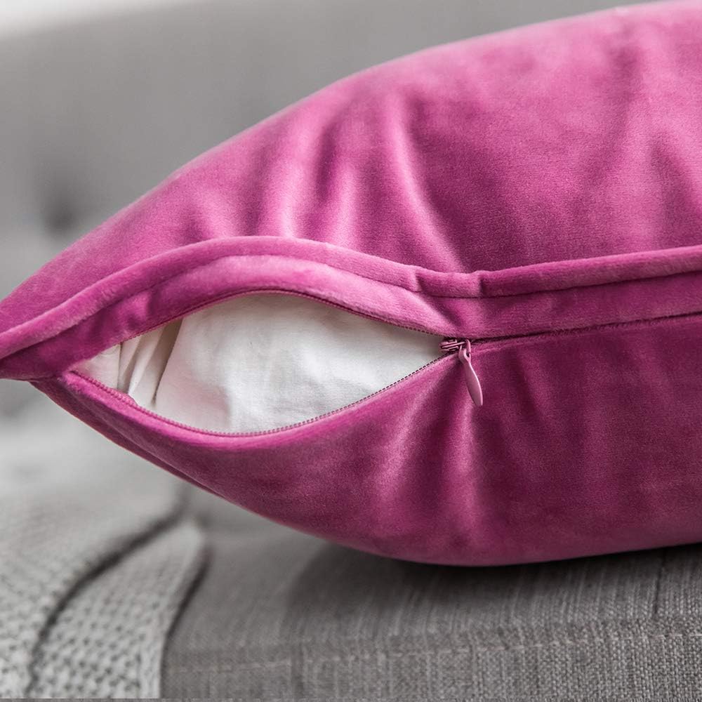 Miulee Summer Hot Pink Velvet Throw Pillow Covers 26x26 Soft Decorative Solid Square Euro Sham Cushion Cases Pack of 2 Modern Luxury Home D…