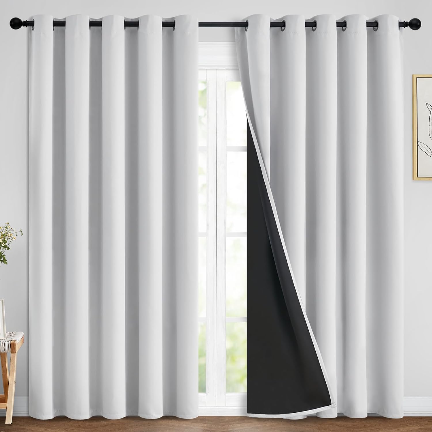 Yakamok 100% Blackout Curtains 84 Inches Long, 2 Thick Layers Heat and Full Light Blocking Soft Thermal Insulated Drapes for Bedroom(70" Wi…