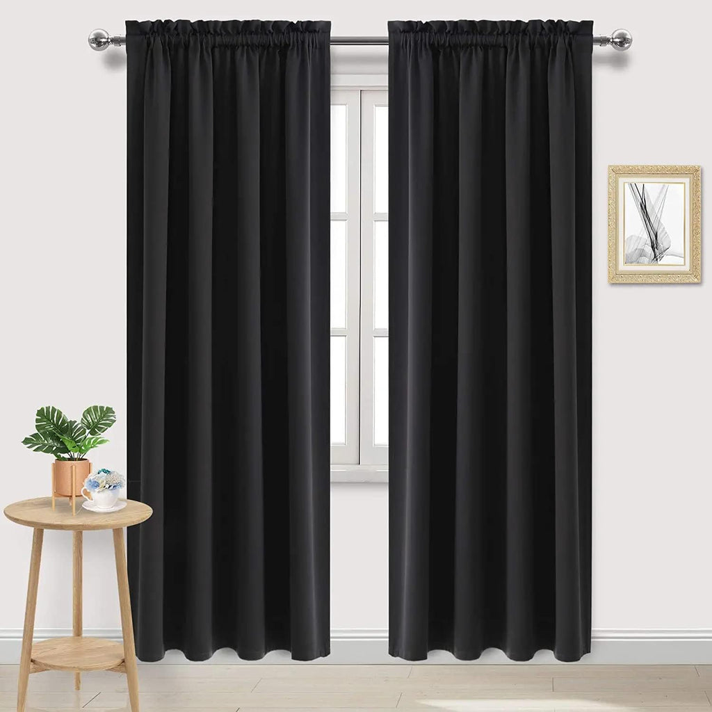 Dwcn Black Blackout Curtains for Bedroom, 60 x 84 inches Long - Room Darkening Thermal Insulated Large Drapes, Set of 2 Rod Pocket Curtain…