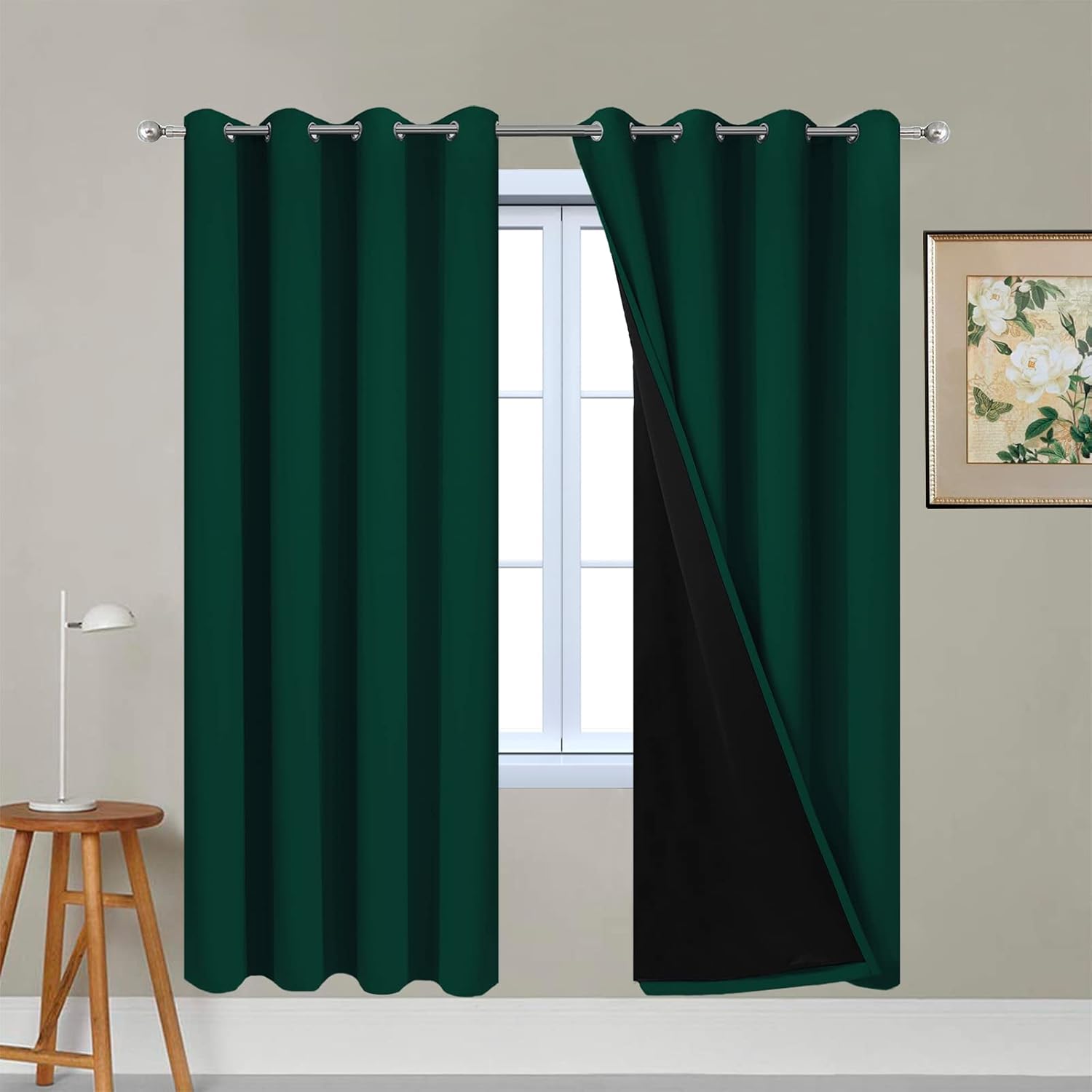 Yakamok 63 Inch Length Full Blackout Curtains for Bedroom, 2 Thick Layers Grommet Top Thermal Insulated Soundproof Drapes with Black Liner…