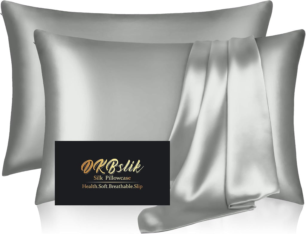 Home Silk Pillowcase 2 Pack, Natural Mulberry Silk Pillow Cases, Anti Acne Silk Pillowcase for Hair and Skin, King Size Silk Satin Pillowca…