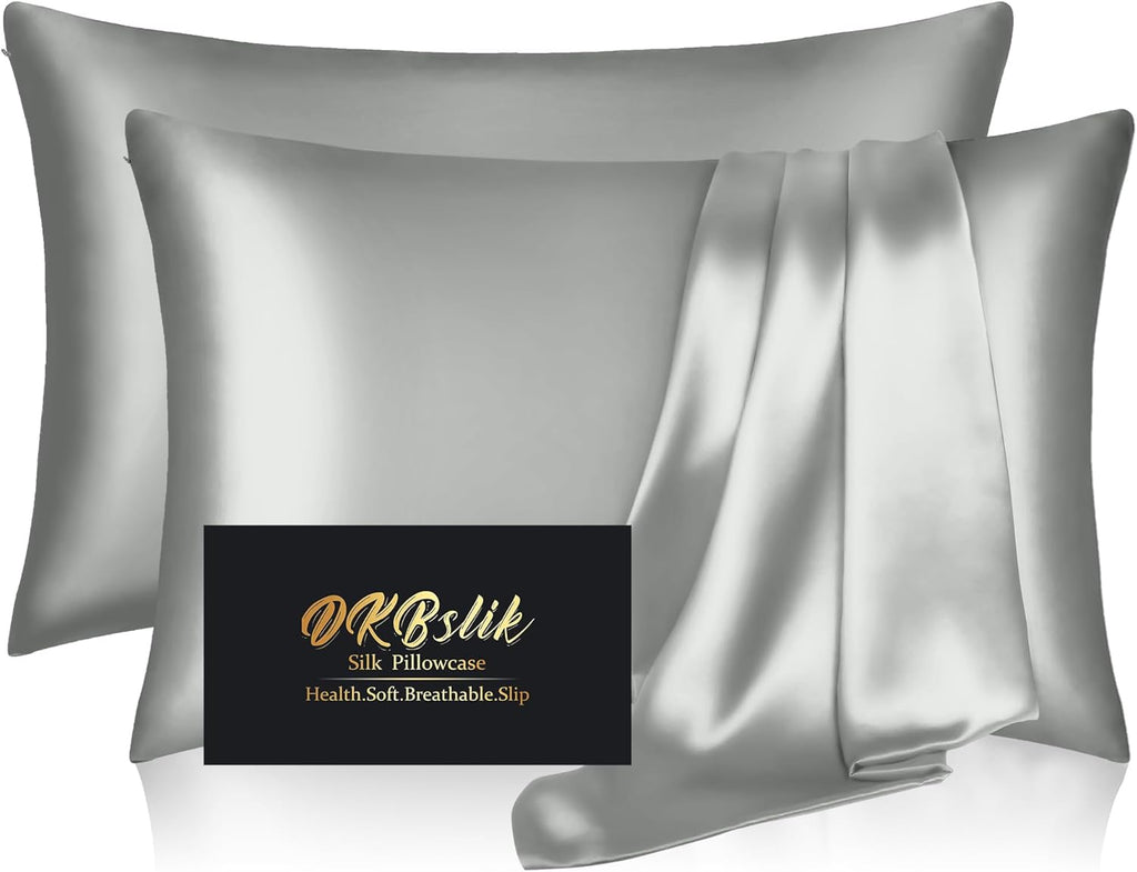 Home Silk Pillow Cases 2 Pack, Mulberry Silk Pillowcases Standard Set of 2, Smooth, Anti Acne, Both Sides Natural Silk Satin Pillow Cases f…