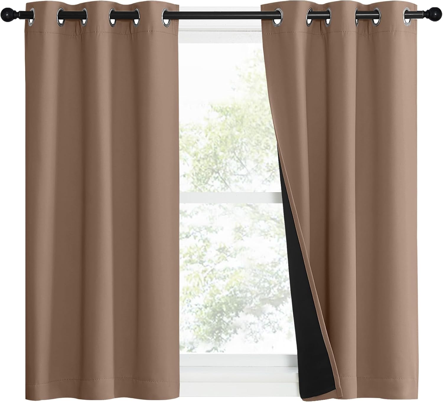 Nicetown 100% Blackout Curtains Thermal, Noise Reduction and Privacy Curtains for Patio Door, Black Lined Blackout Drapes with Grommet Top,…