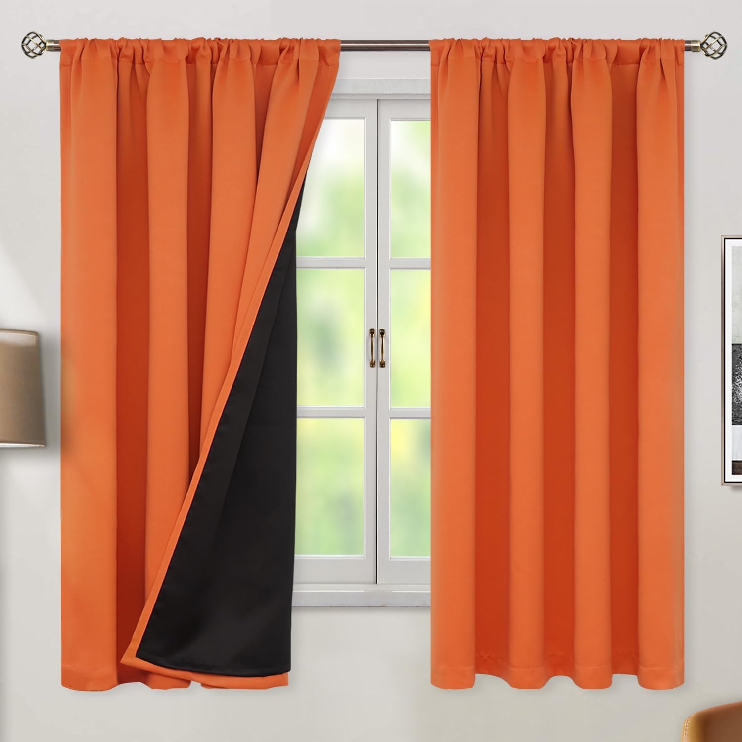 BGment Burnt Orange 100% Blackout Curtains for Bedroom, Fall Full Room Darkening Noise Reducing Living Room Curtains 63 Inch Length…