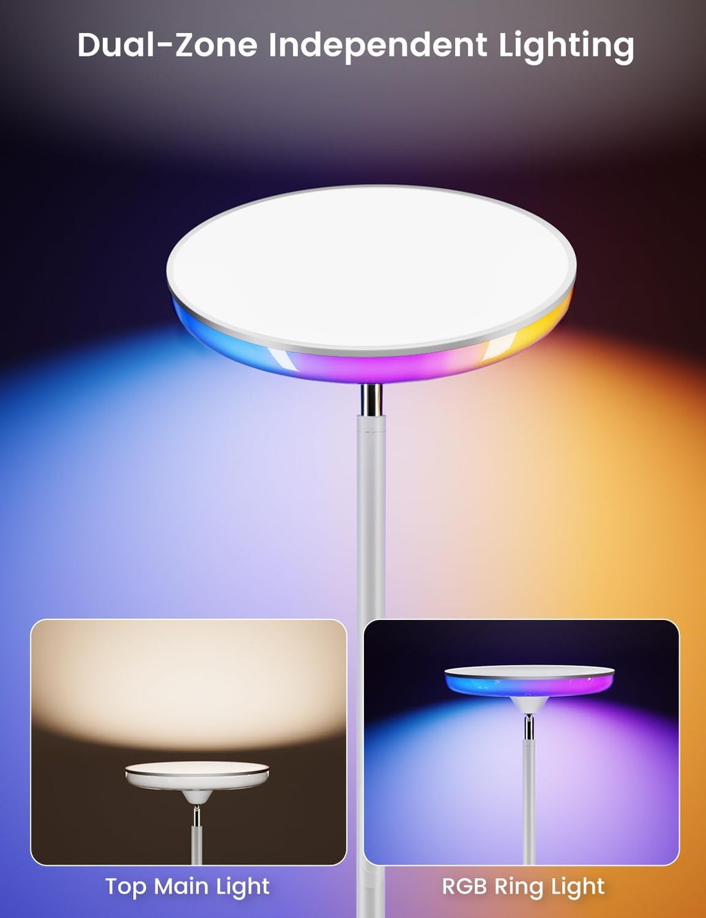Wowlumenofficial UFO LED Torchiere Floor Lamp with RGB Ambient Light, 42W 3700LM Bright Dimmable Sky Lamp,71in Modern Tall Standing Lamp wi…