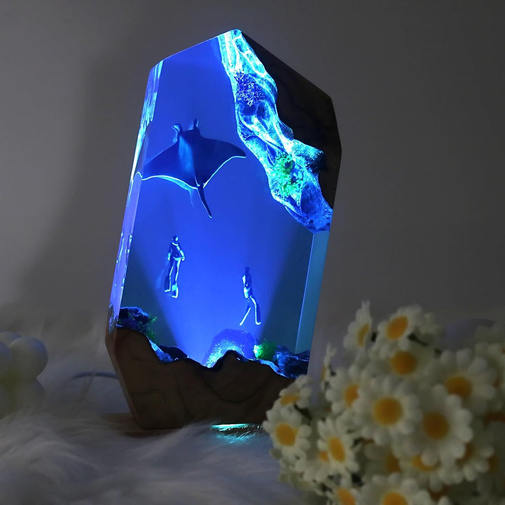 Epoxy Resin Lamp, Ocean Night Light, Artistry Home Decor Bedside Nightlight, Unique Resin Lighting, Nightstand Decorations for Bedroom…