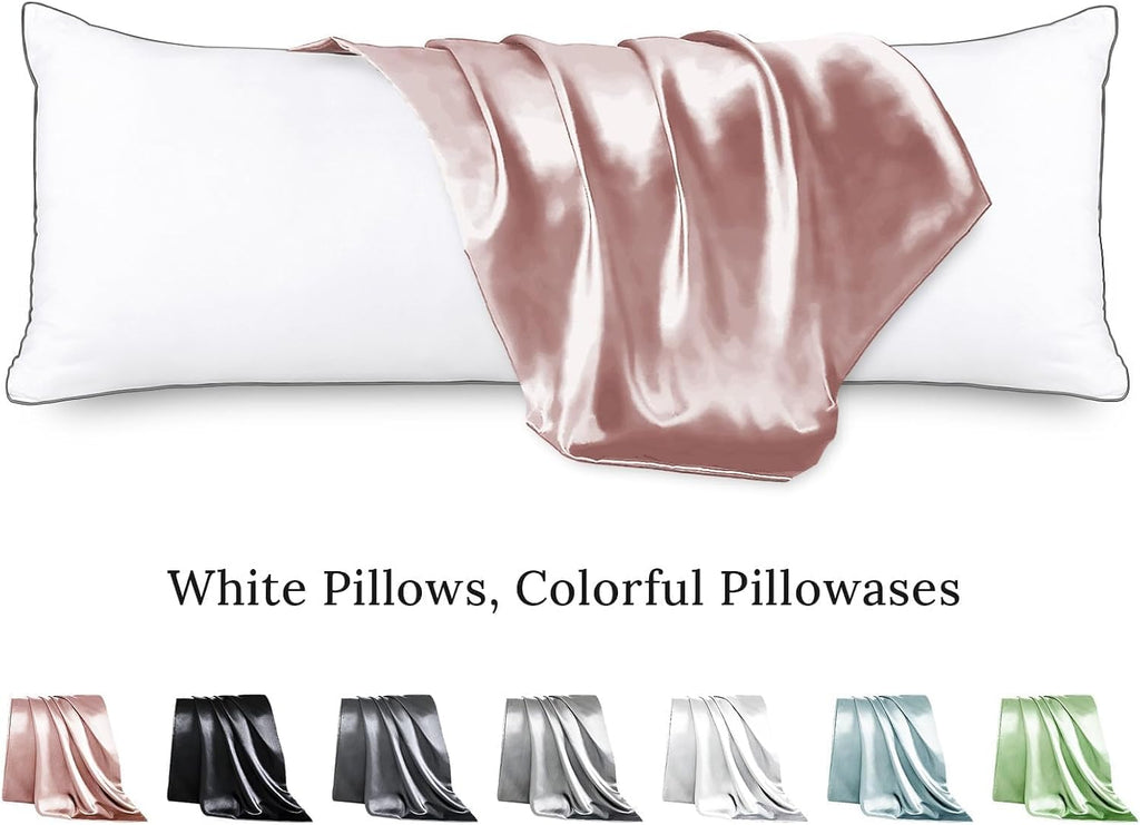 Huxmeyson Body Pillow with Satin Pillowcase, Body Pillow for Adults, Removable Cover, Pink (20"x54") Pink