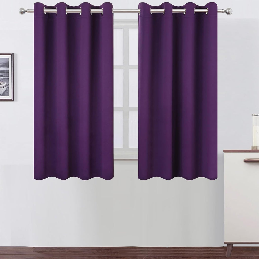 Lemomo Blackout Curtains 66 x 54 Inch Long Purple Curtains Set of 2 Panels Room Darkening Curtains for Bedroom and Living Room 54 Inch silv…