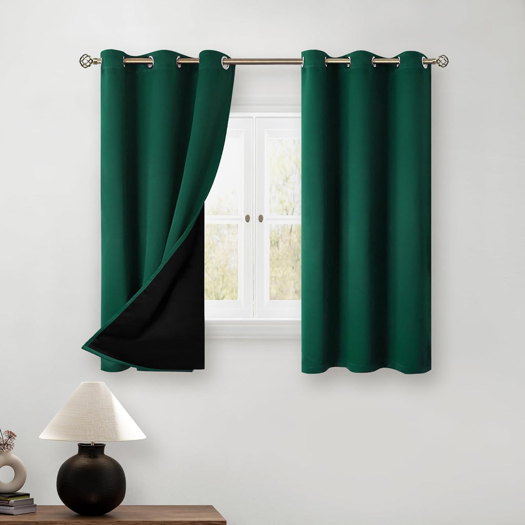 BGment Short 100% Blackout Curtains for Bedroom, Thermal Insulated Energy Efficiency Noise Reducing Grommet Curtains 45 Inch Length with Li…