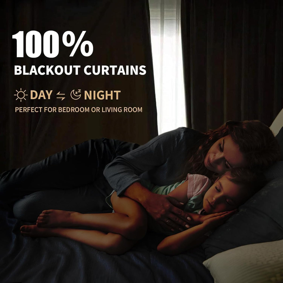 INOVADAY 100% Blackout Curtains for Bedroom, Black Out Curtains 90 Inch Long, Clip Rings Linen Blackout Drapes, Thermal Insulated Room…
