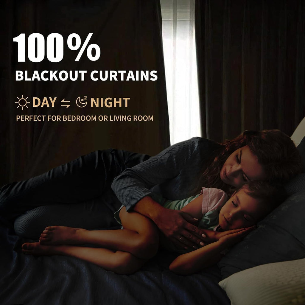INOVADAY 100% Blackout Curtains for Bedroom, Black Out Curtains 63 Inch Long, Clip Rings Linen Blackout Drapes, Thermal Insulated Room…