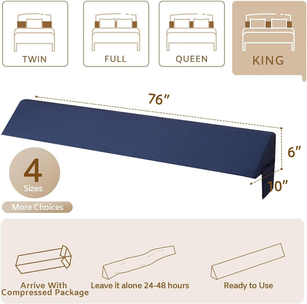 Bedluxe King Wedge Pillow Headboard (76"x10"x6"), Bed Wedge Pillow for Headboard, Foam Headboard Pillow, Bed Gap Filler King - Fill The…