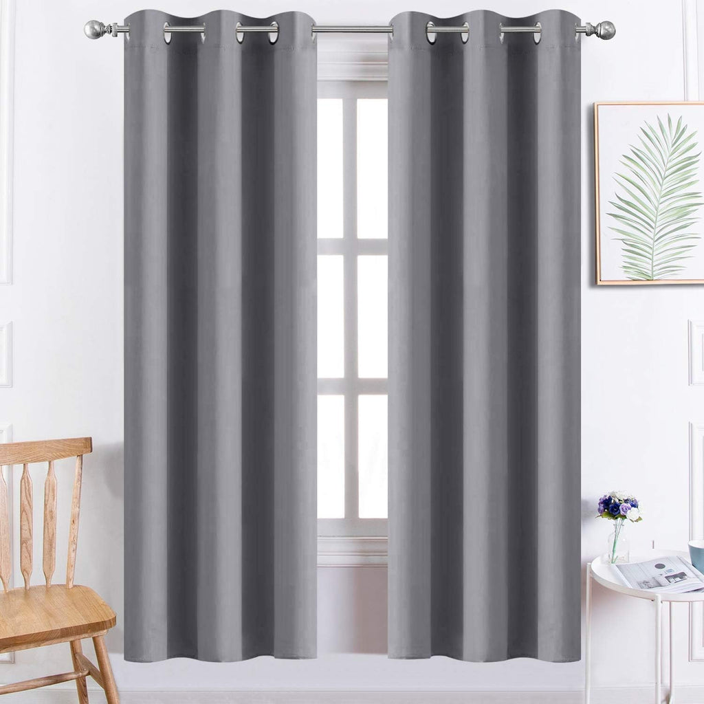 Yakamok Room Darkening Gray Blackout Curtains Thermal Insulated Grommet Curtain Panels for Bedroom, 38W x 72L, Grey, 2 Panels