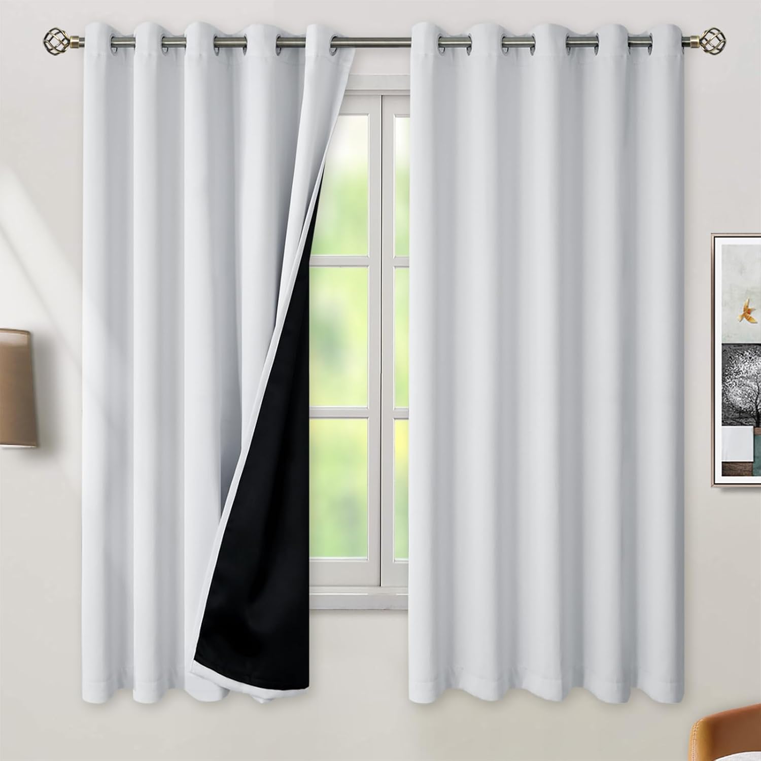 BGment Greyish White 100% Blackout Curtains for Bedroom 63 Inch Length 2 Panels Set, Thermal Insulated Full Light Blocking Grommet Noise Ca…