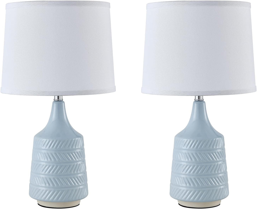 Sky Blue Ceramic Table Lamps Set of 2, 18.5" Modern Bedside Lamps for Night Stands, Classic Small Lamps for Living Room End Tables…