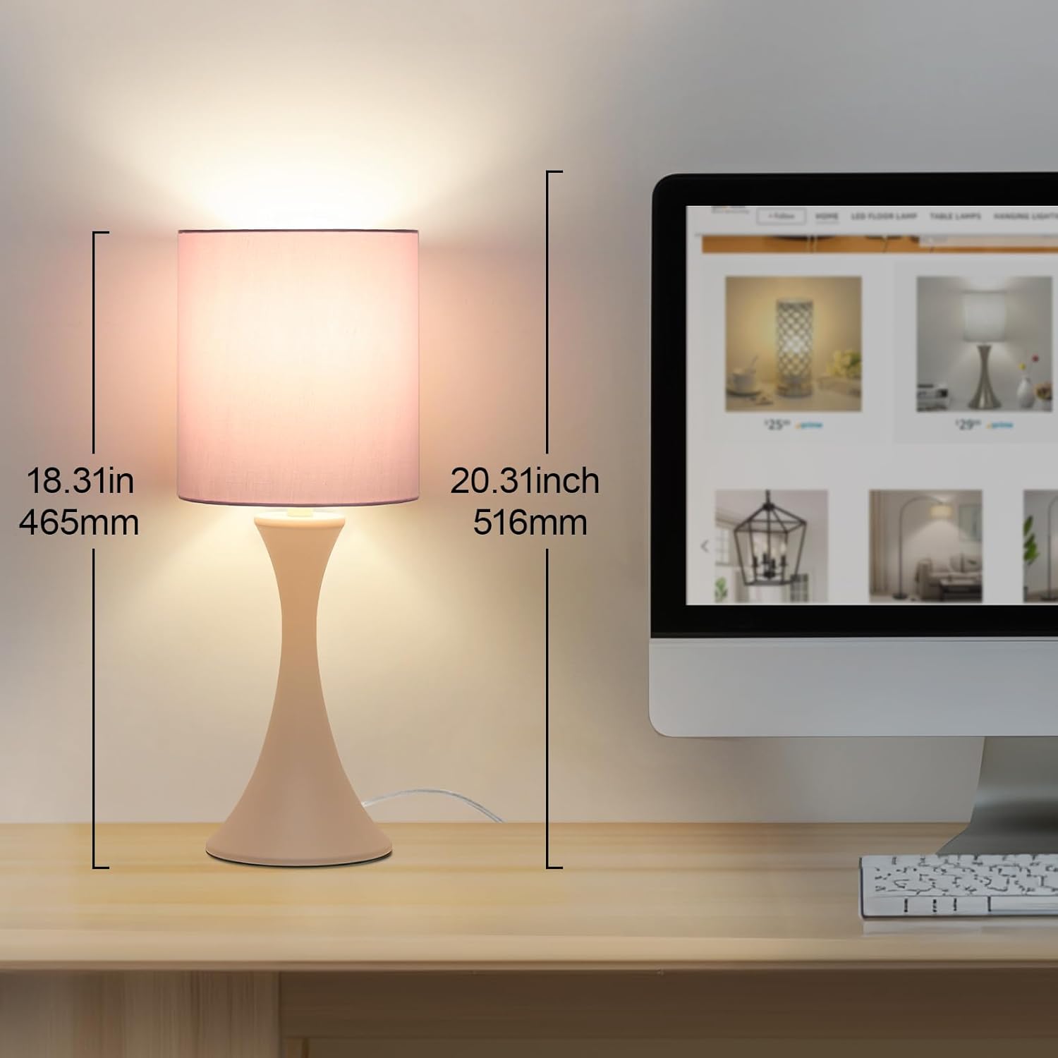 Seaside village Pink Touch Lamp, 3 Way Touch Control Desk Lamp, Bedside Dimmable Lamp Decorative Nightstand Lamp, Small Night Light for…