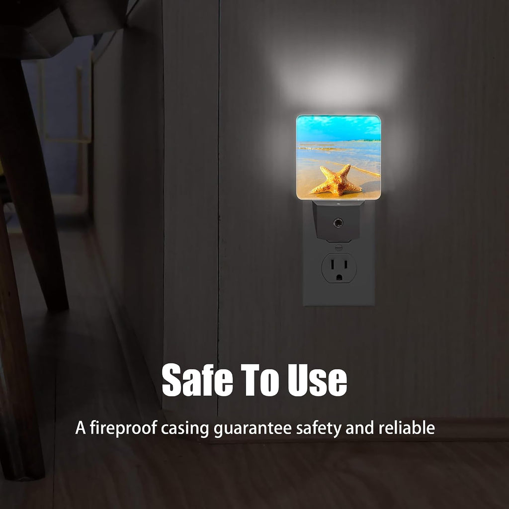 Yellow Starfish on Beach Night Light, Dusk to Dawn Smart Sensor Nightlight for Bedroom Bathroom Kitchen Hallway Stairs Hallway, Plug-in…