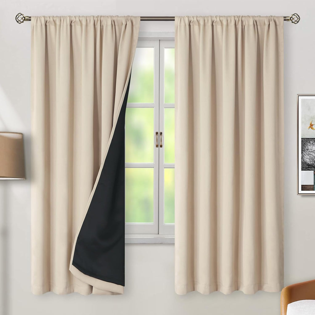 BGment Champagne Blackout Curtains 72 Inches Long with Thermal Insulation Liner,100% Blackout Noise Reducing Room Darkening Rod Pocket…