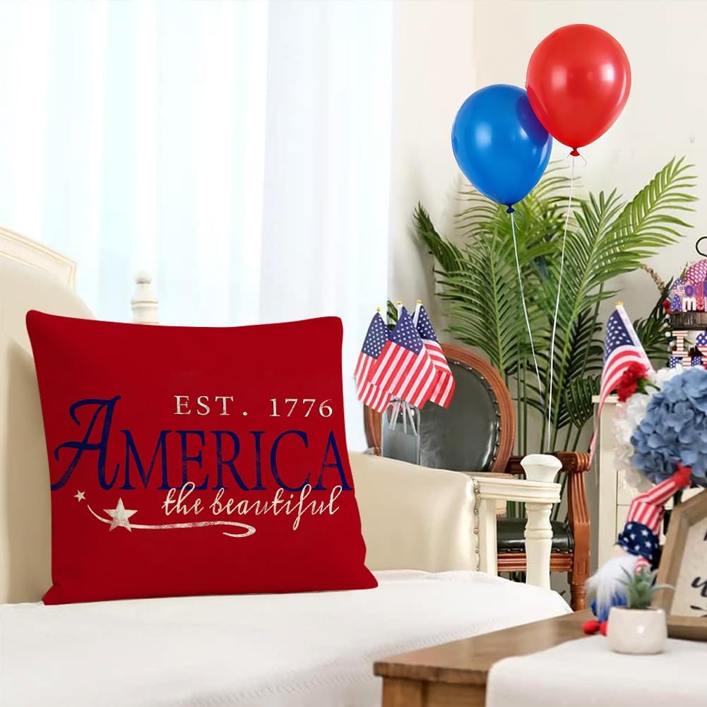 Rabusofa 4th of July Patriotic Signs Throw Pillow Covers 20x20 Inch, Red White and Blue Memorial Day Independence Day Fourth of July Outdoor…