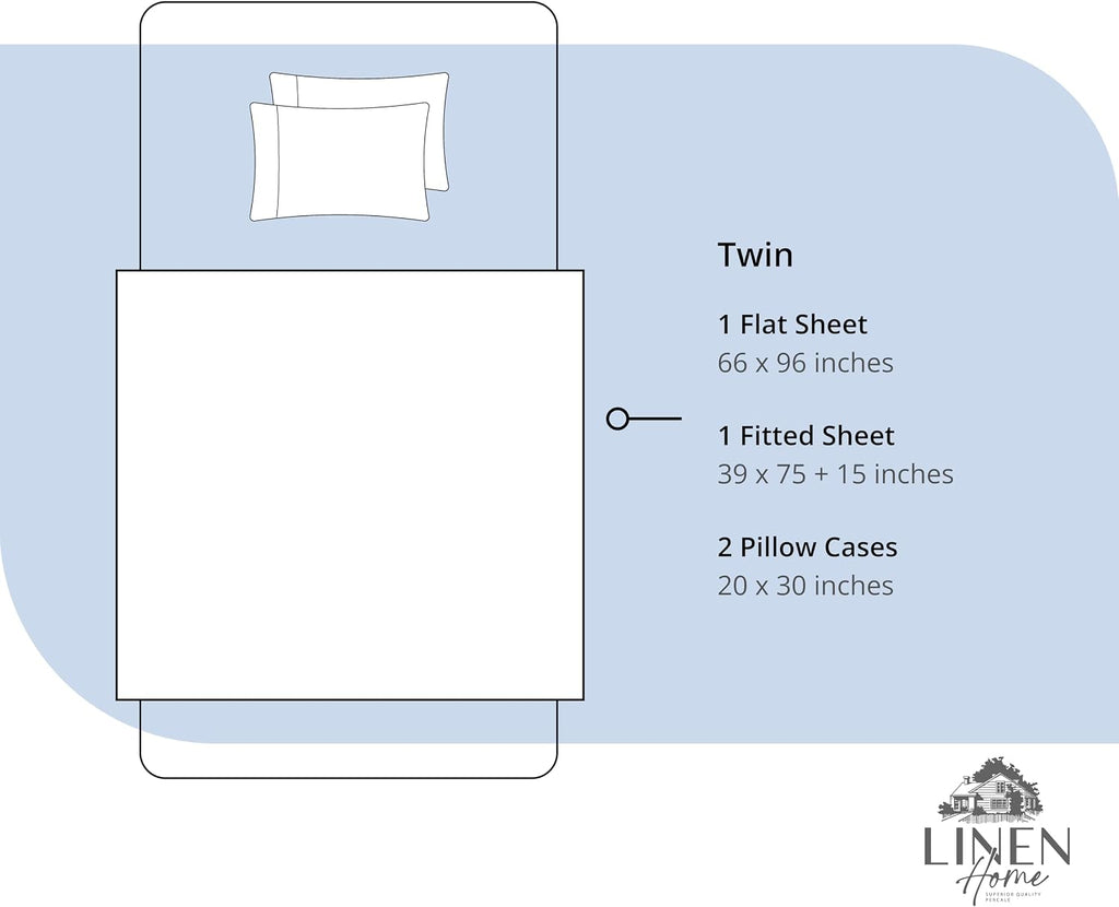 Linenhome Linen Home 4 Piece Twin Cotton Sheet Set, 100% Cotton Percale, 2 Pillowcases, Deep Pocket with All Around Elastic Sheet, Crisp Br…