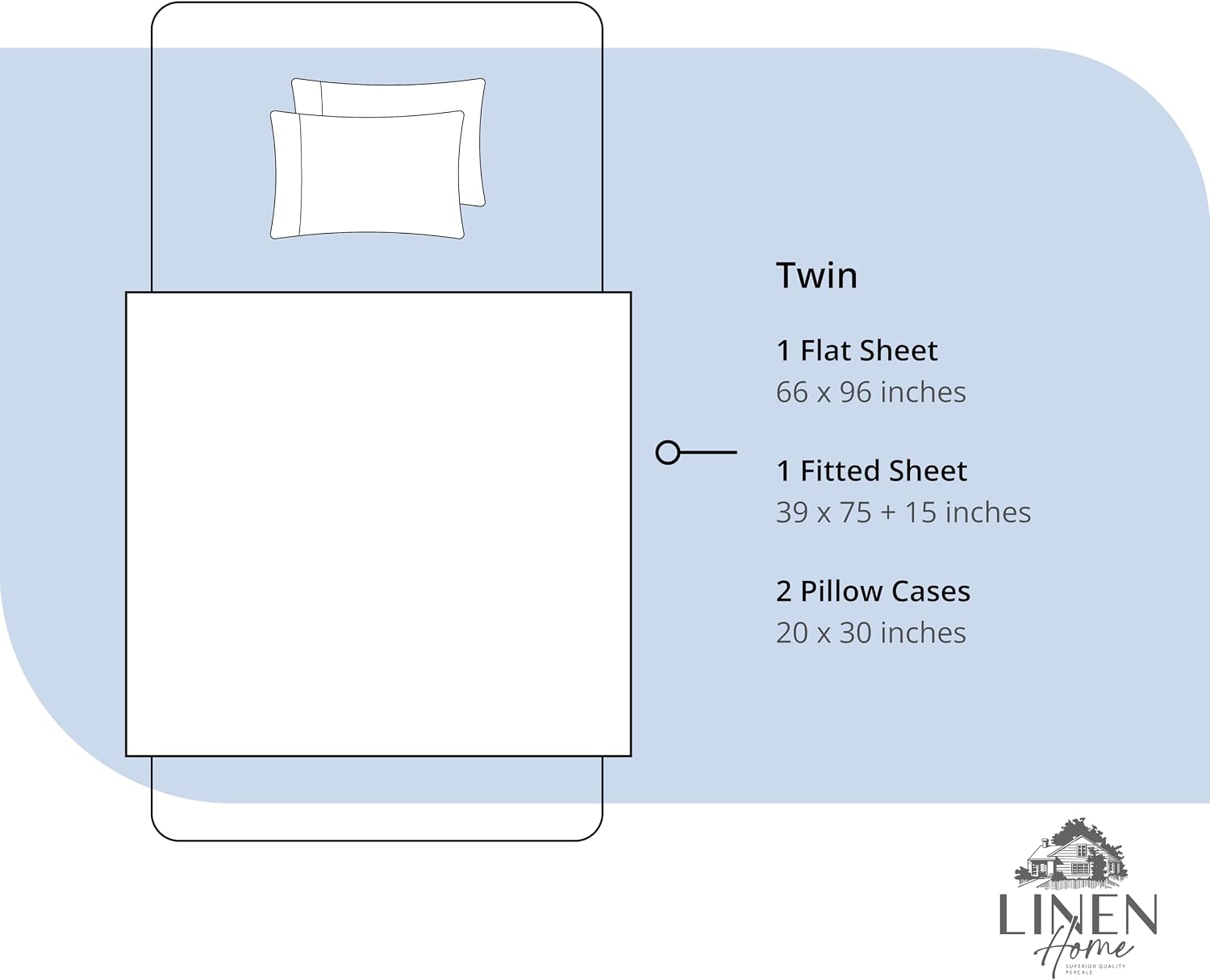 Linenhome Linen Home 4 Piece Twin Cotton Sheet Set, 100% Cotton Percale, 2 Pillowcases, Deep Pocket with All Around Elastic Sheet, Crisp Br…