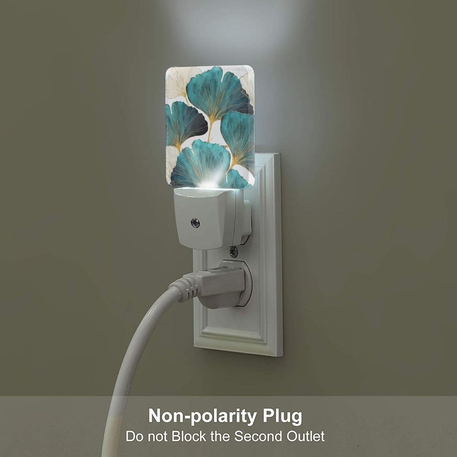 Green Ginkgo Leaves Night Light, Plug Into Wall Decor for Stairway, Hallway, Kitchen, Dusk to Dawn Sensor Nightlights for…