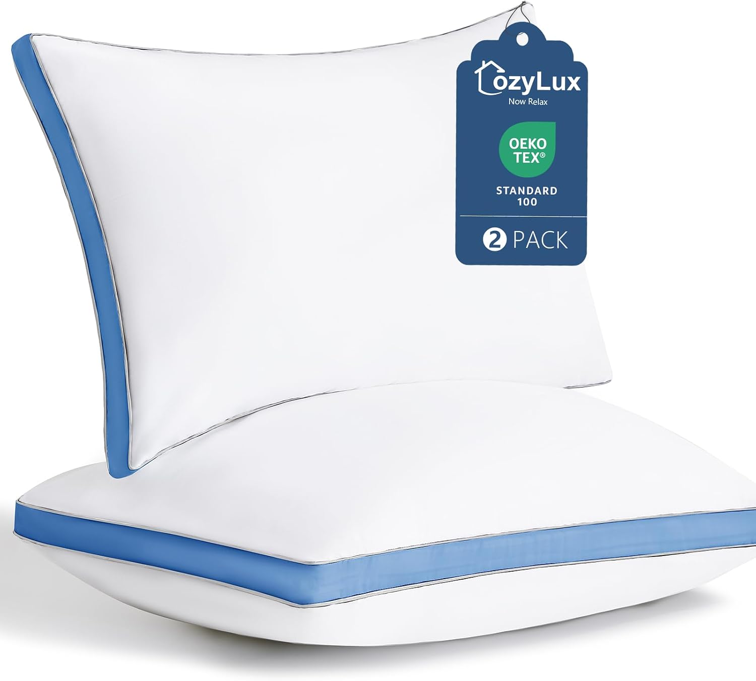 CozyLux Pillows King Size Set of 2, Soft and Supportive 3D Down Alternative Bed Pillow for Sleeping 2 Pack Blue, Luxury Hotel Quality Gusse…