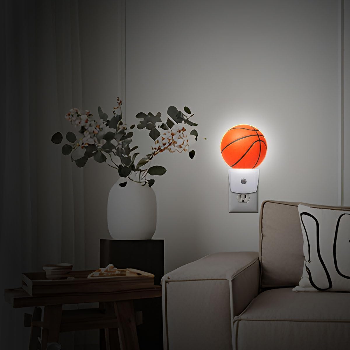 Basketball Plug in Night Light Auto Light Round Lamps Energy Saving Gift for Women Men Friends