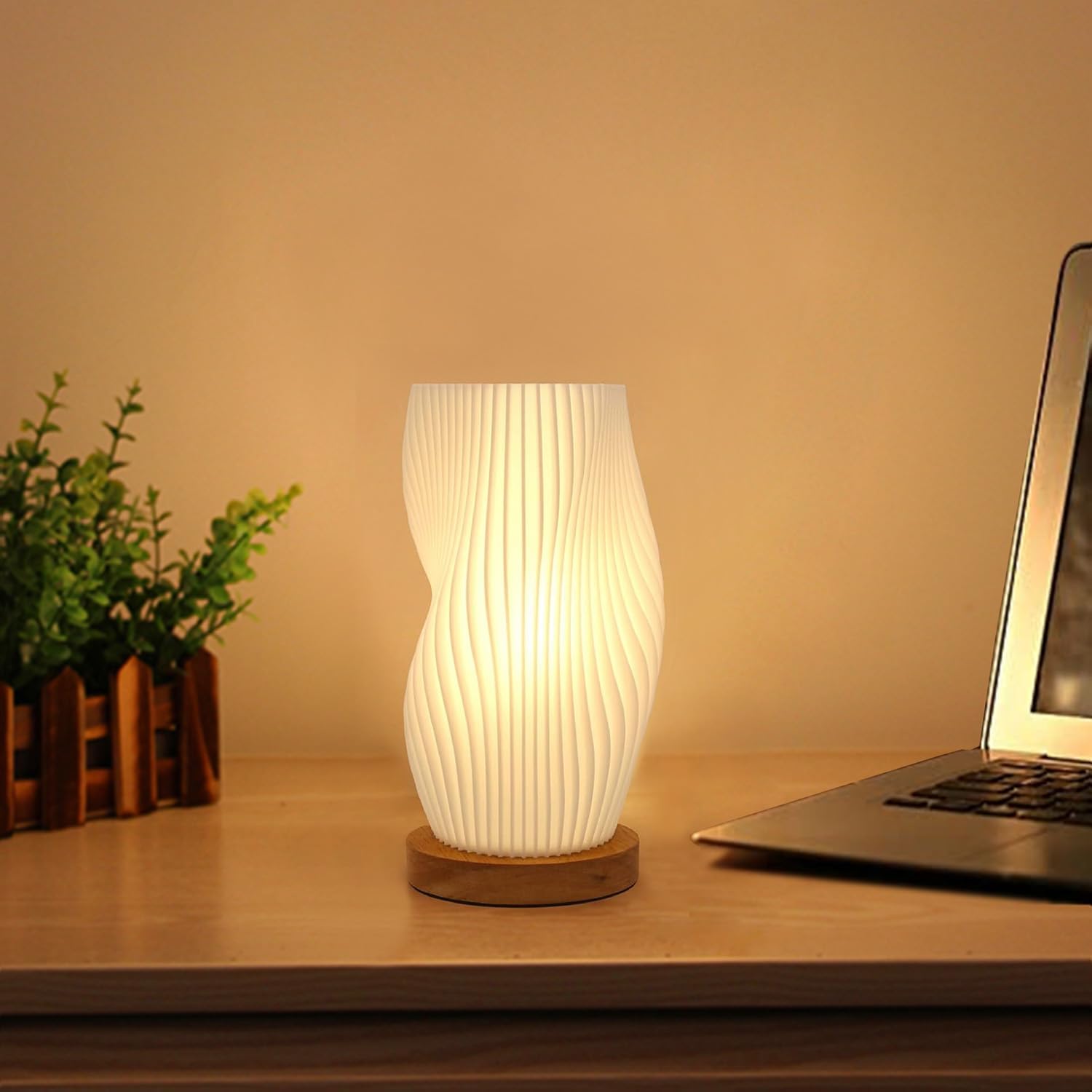 Zenply Novelty Small Table Lamp for Bedroom, Vintage Style Striped Small Night Light Lamp, Mini Bedside Lamp for Living Room Nightstand…