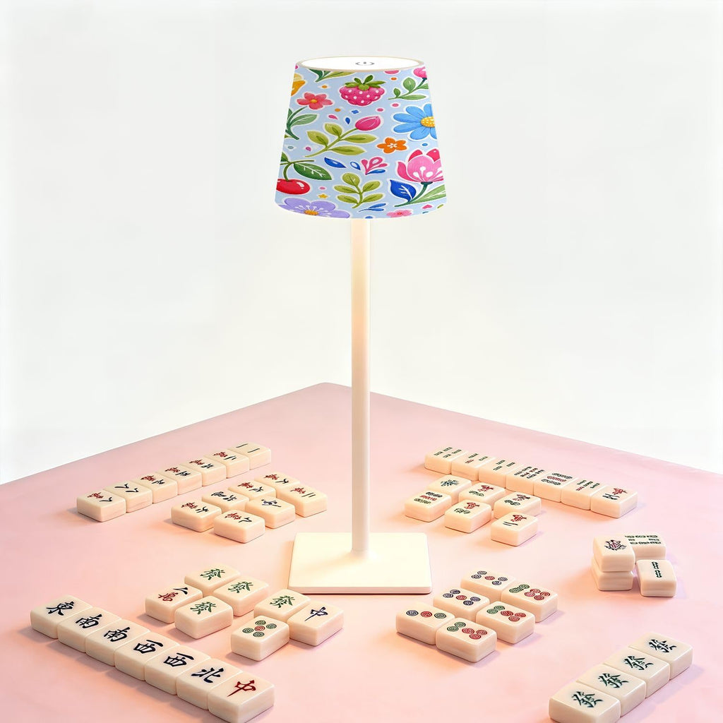 Cordless Mahjong Lamp Floral Fruit Pink Flowers Cherries Strawberries Blueberries Small LED Lamp 3 Color Dimmable Rechargeable Lamps for…
