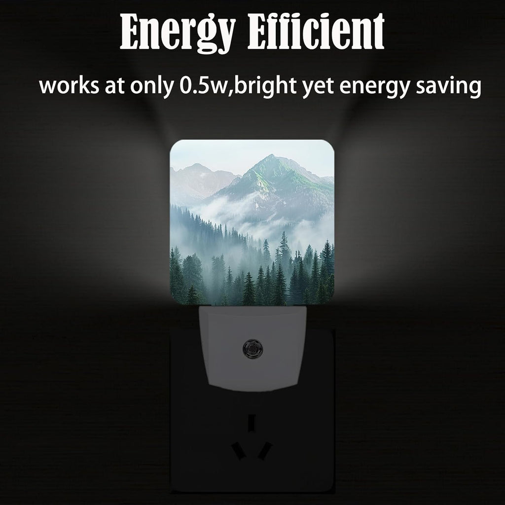 Mountain Forest Night Light, Plug Into Wall with Dusk to Dawn Light Sensors, Warm Nightlights for Bedroom, Bathroom, Hallway, Kitchen…