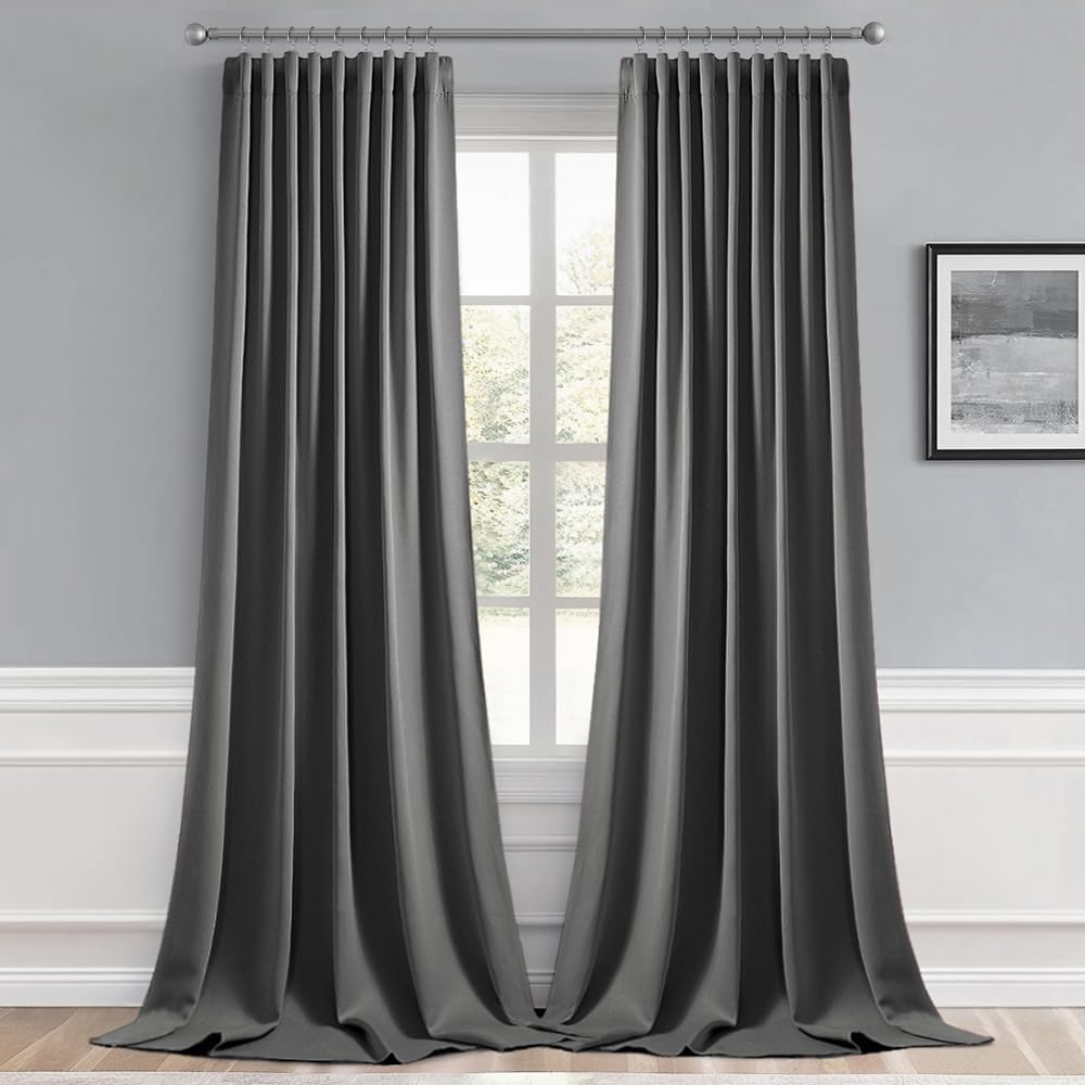 Miulee Back Tab Grey Blackout Curtains 120 Inch Long 2 Panels Set for Living Room Bedroom Privacy, Rod Pocket/Pinch Pleated Extra Long Ther…