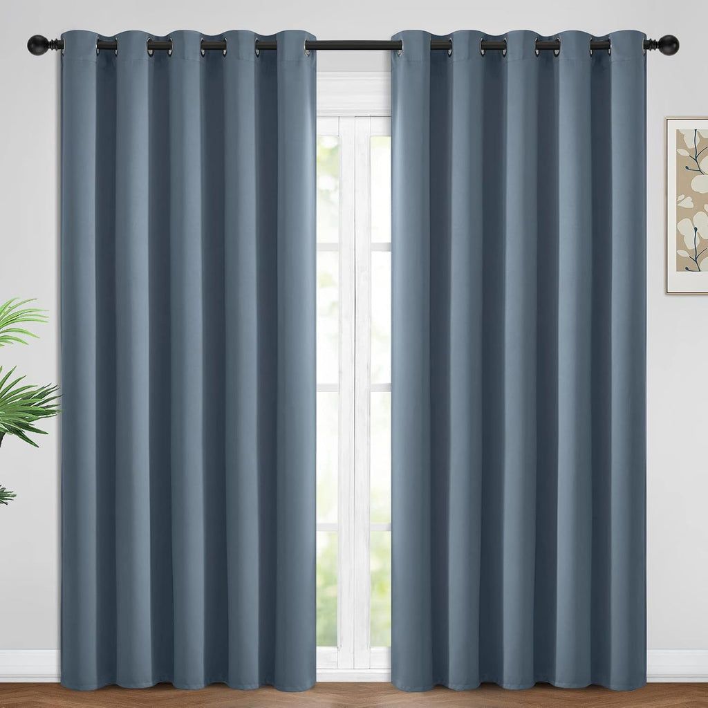 Yakamok Blackout Curtains Room Darkening Thermal Insulated Window Panels, Solid Grommet Top Drapes for Bedroom/Living Room(62Wx96L, Stone…