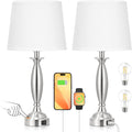 Seealle White Lamps for Bedrooms Set of 2 - Touch Control Bedside Lamp with USB C+A, 3 Way Dimmable Nightstand Lamps with USB Port, Table…