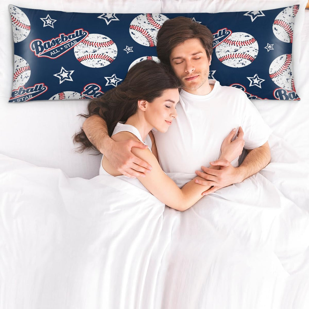 Sports Baseball Body Pillow Covers Decorative Soft Bedding Satin Pillowcase with Zipper Closure Cooling Breathable Long Pillow Case-21"x 54"