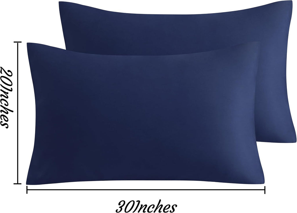 Ntbay Queen Pillow Cases Set, 2 Pack Brushed Microfiber 20x30 Inches, Soft, Wrinkle, Fade, Stain Resistant Navy Blue Pillow Cases with Enve…