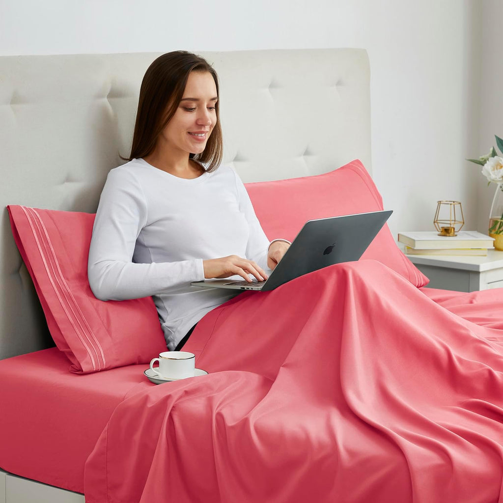 Nestl Coral Pink Pillow Cases Queen Size Set of 2, Soft Queen Pillow Case, 1800 Microfiber Queen Pillow Cases 2, Pillowcases Queen, Envelop…