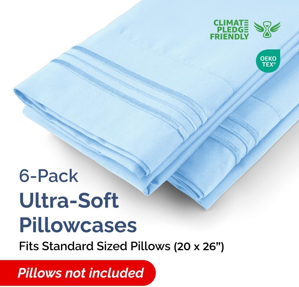 Standard Pillow Cases Set of 6 - Ultra Soft Hotel Quality Pillowcase Covers - Comfy & Wrinkle Free - Shrink, Stain and Fade Resistant…