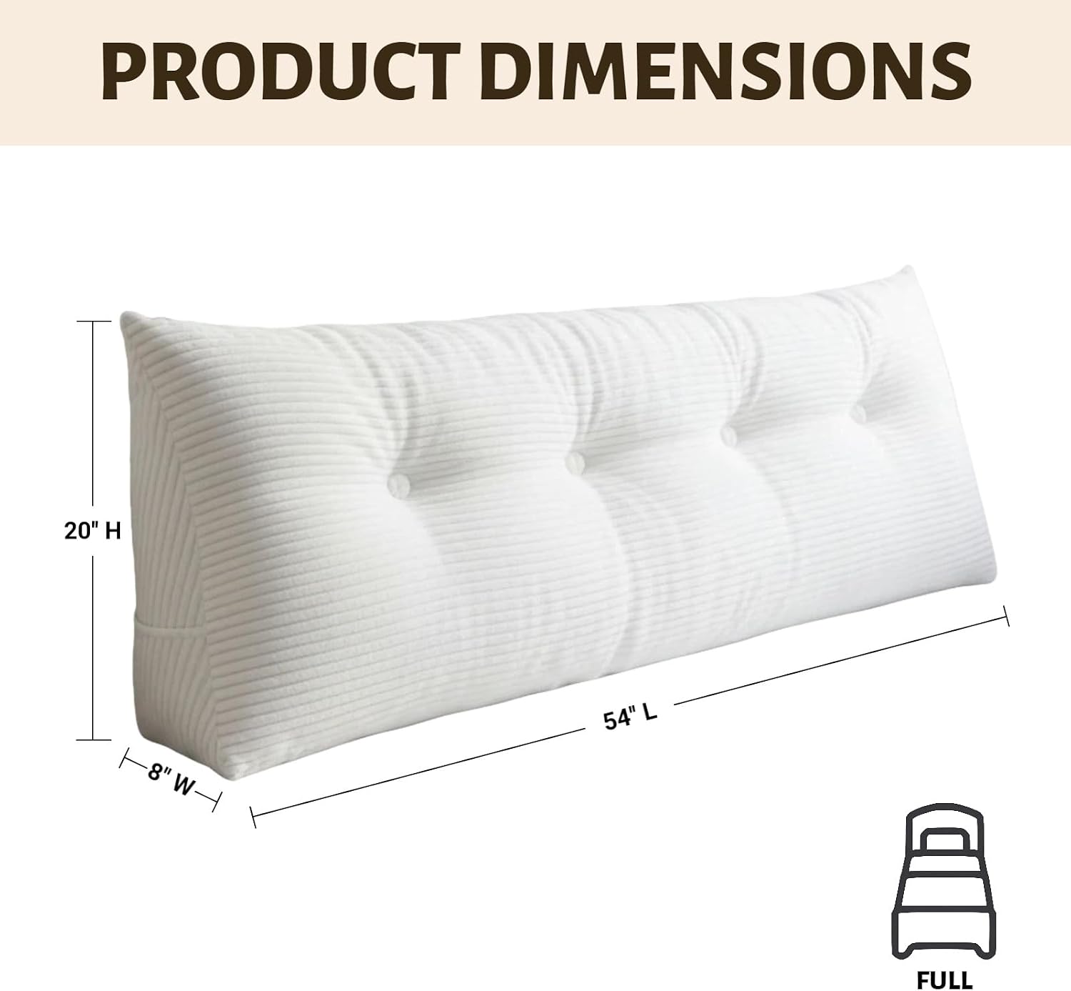Wedge Reading Pillow Headboard Full Size, Headboard Bolster Pillow for Bed, Triangular Backrest Cushion with Removable Corduroy Cover, White