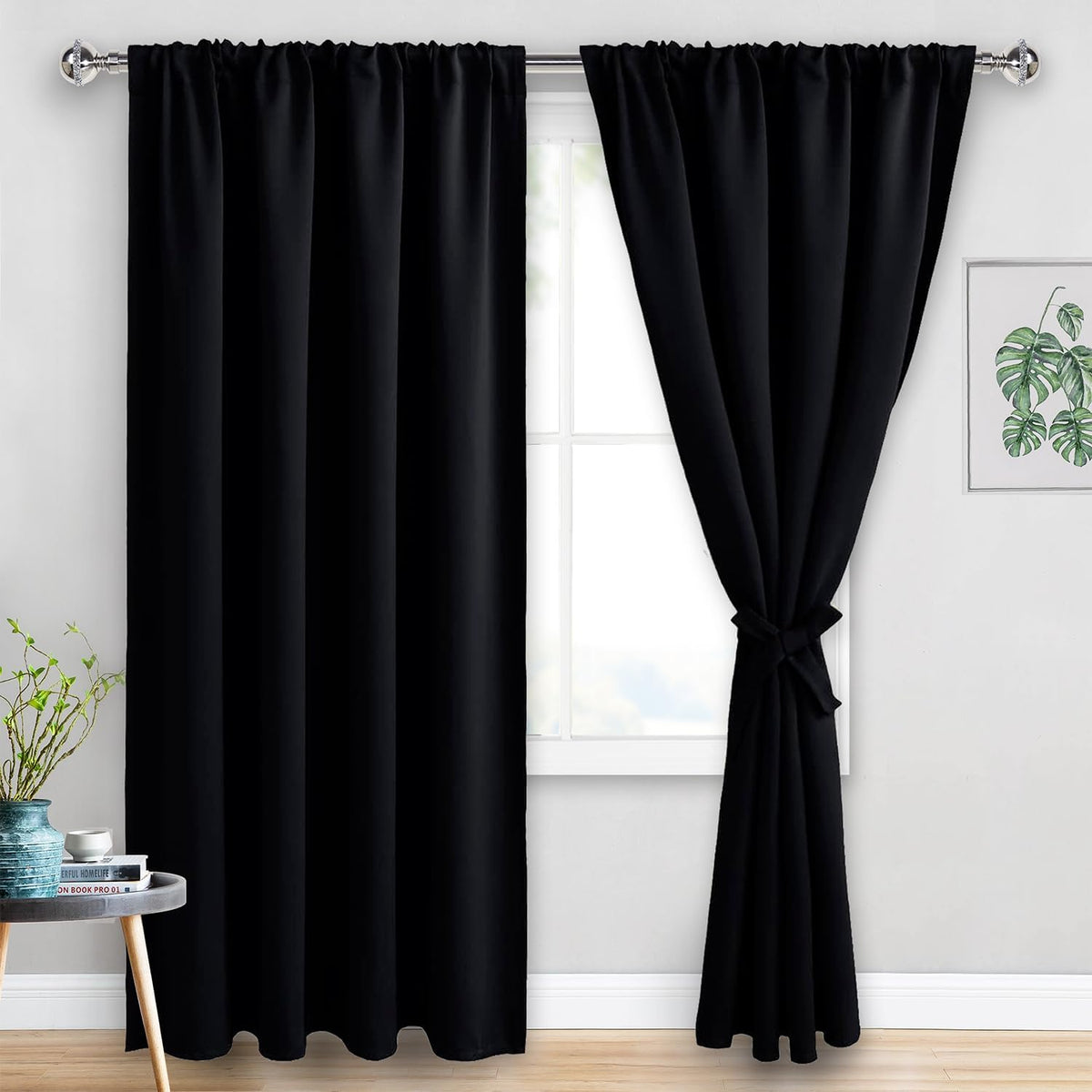 Jiuzhen Blackout Curtains for Bedroom - Thermal Insulated Room Darkening Rod Pocket Curtains for Living Room, Set of 2 Panels with Tiebacks…